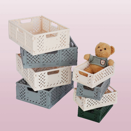 3 Pack Small Plastic Storage Baskets Collapsible & Stackable Mesh Boxes for Shelves Foldable Crate Storage Units