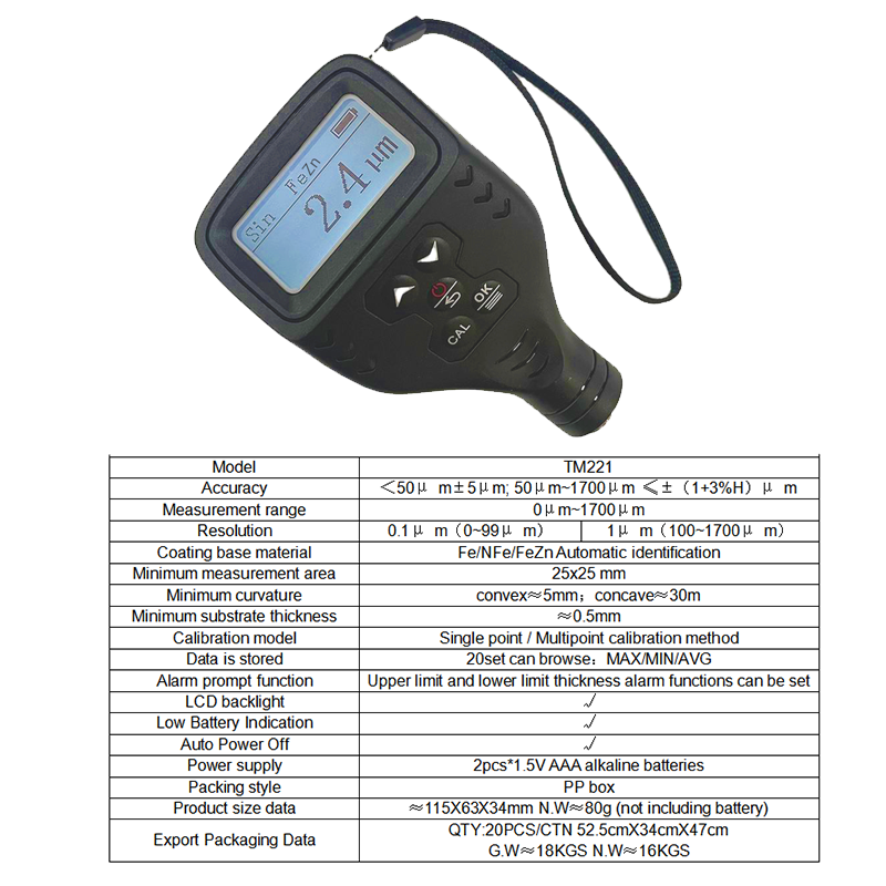 TM221 Car paint tester coating thickness gauge digital AUTO Film paint checker thickness meter With data storage function