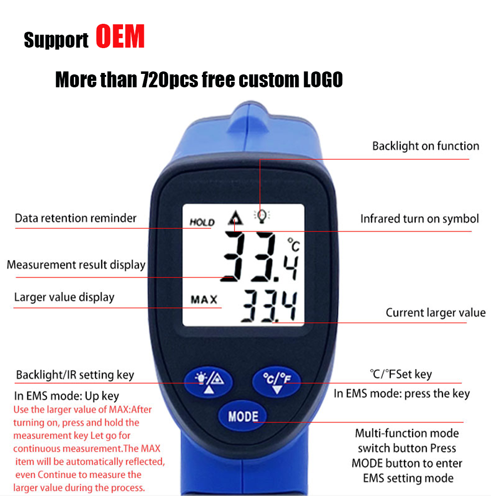 HST-8865 Non-Contact Digital Thermometer Laser LCD  Display Laser Infrared Thermometer for Industry