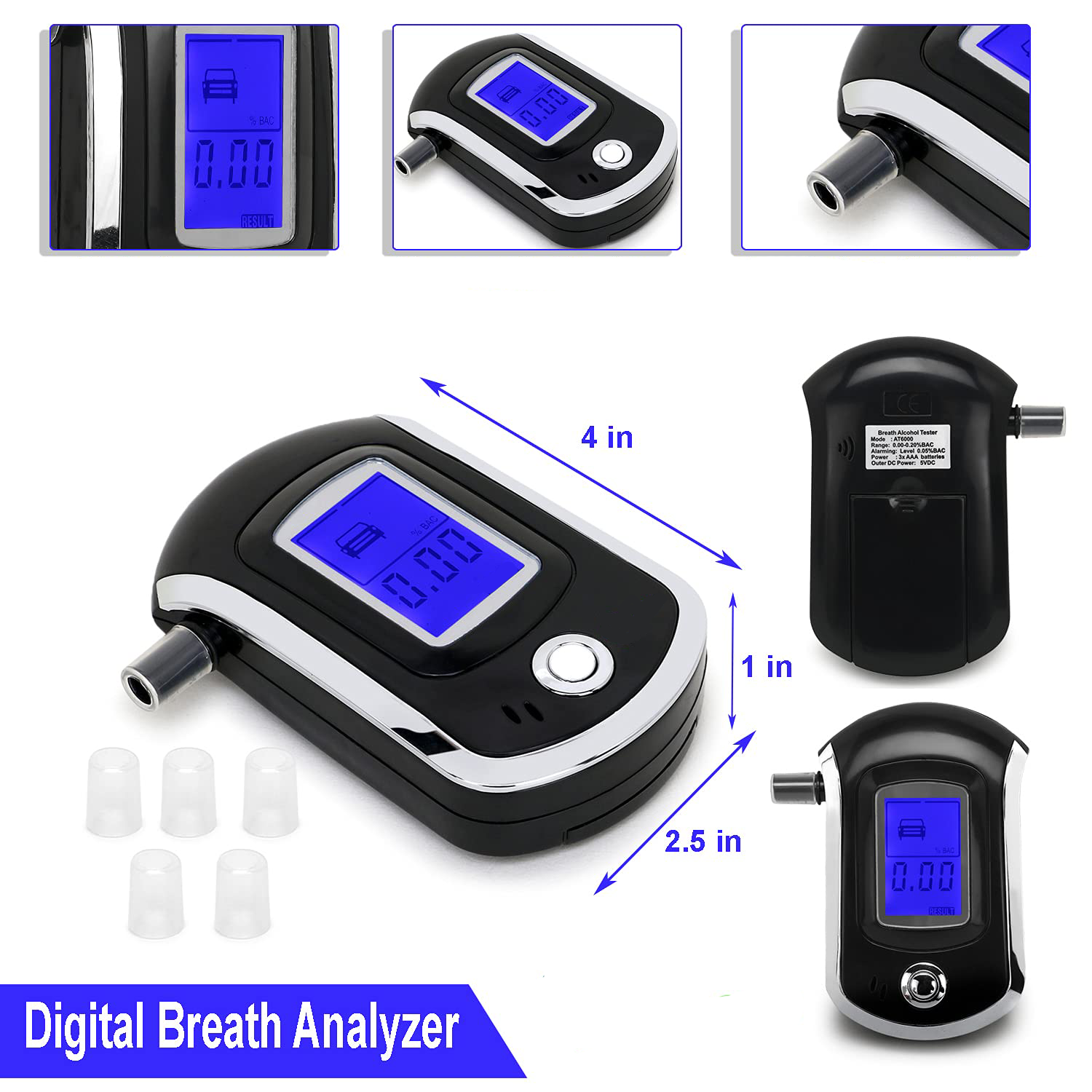 Automatic cleaning digital breath alcohol tester breath analyzer smart AT6000