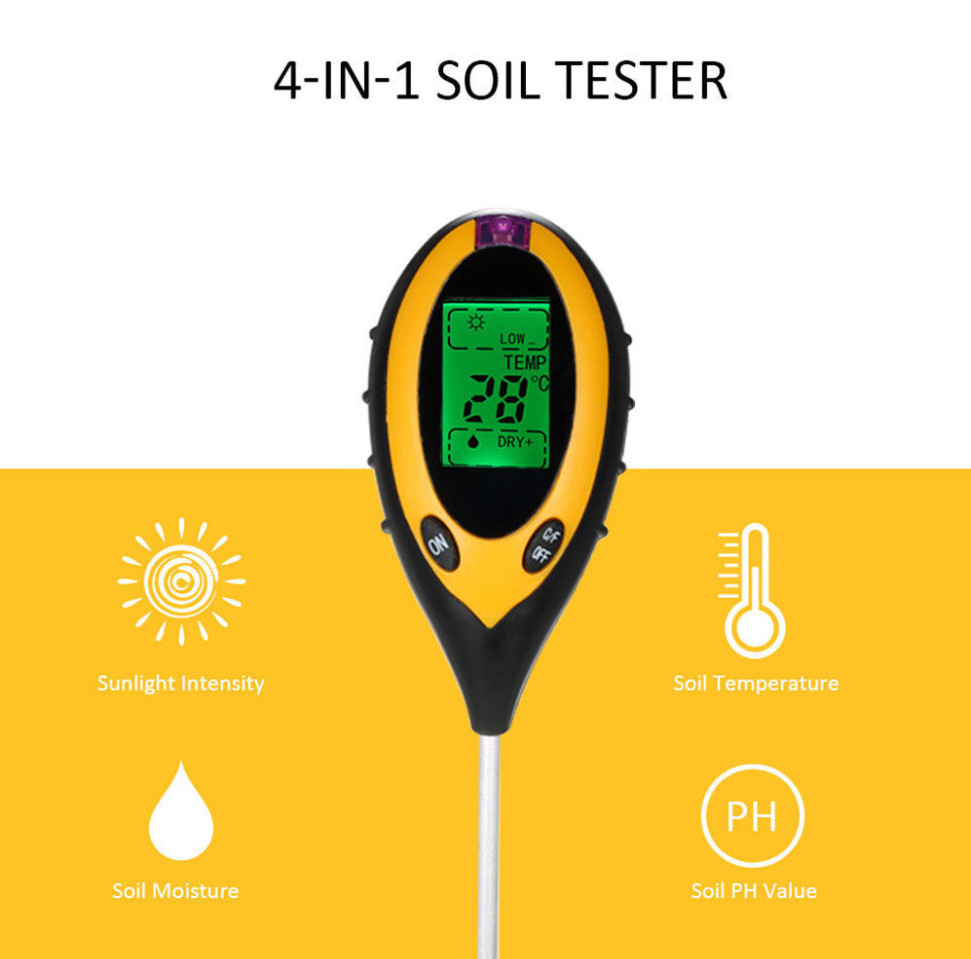 LCD Display Temperature Moisture Sunlight PH Garden Plants Soil Tester Meter