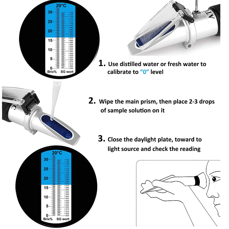 Fruit Sugar Meter Refractometer Brix Measurement Tool with ATC refractometer 0-90 brix