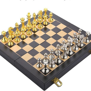 Wholesale Luxury Premium Metal Chess Set Personalized VIP Chess Pieces and Folded Metal Boards for Children's Games