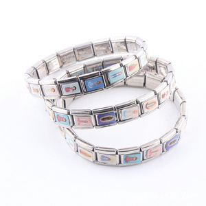 Wholesale Alphabet Italian Charms Linked Bracelets Stainless Steel Mixed Pattern Italian Charm Bracelet Link