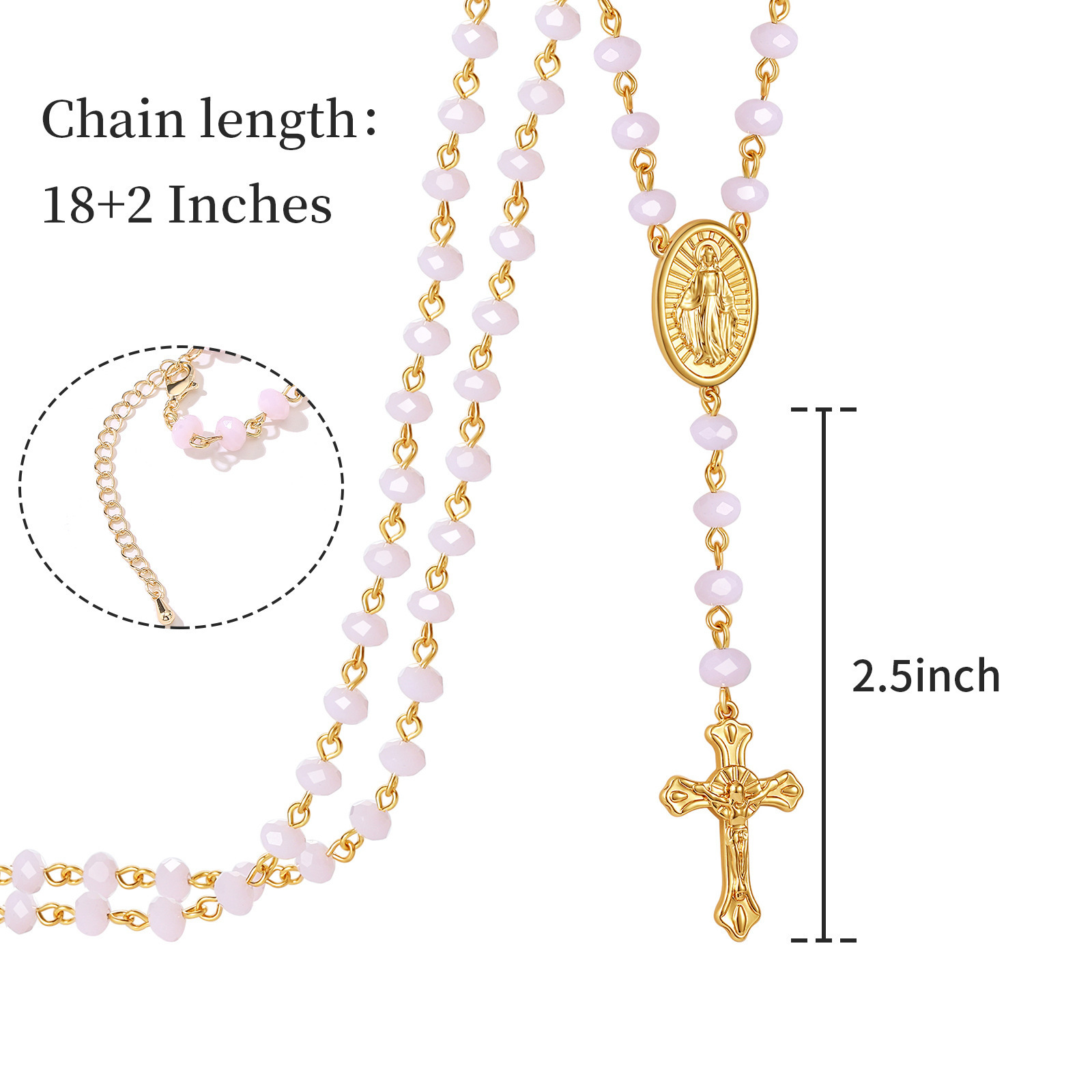 Hot Sale Religious Long Rosaries Cross GLass Beads Necklace Catholic Rosary Virgin Mary Necklace Gold Plated