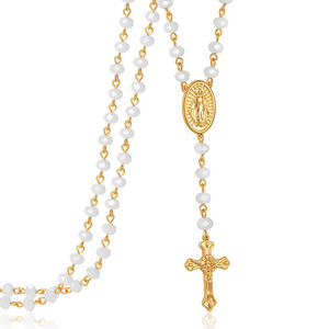 Hot Sale Religious Long Rosaries Cross GLass Beads Necklace Catholic Rosary Virgin Mary Necklace Gold Plated