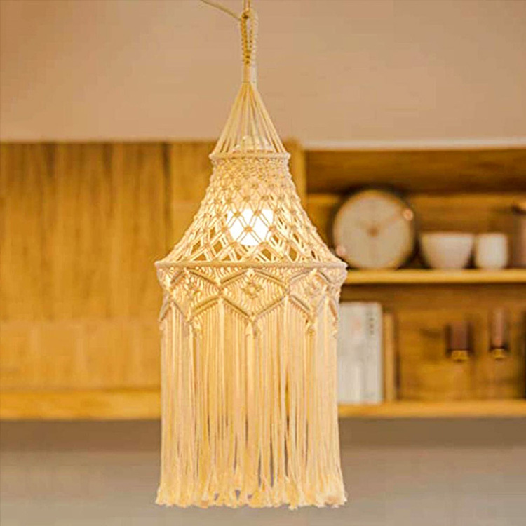 Modern Restaurant Creative Ceiling Handmade Light Cover Braided Bohemian Macrame Lamp Shade For Living Room