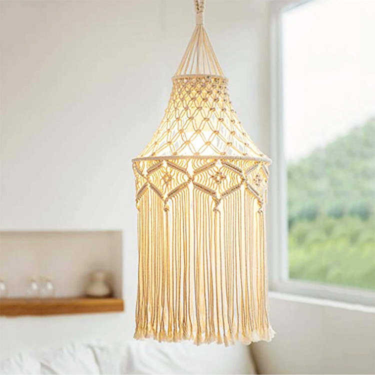 Modern Restaurant Creative Ceiling Handmade Light Cover Braided Bohemian Macrame Lamp Shade For Living Room