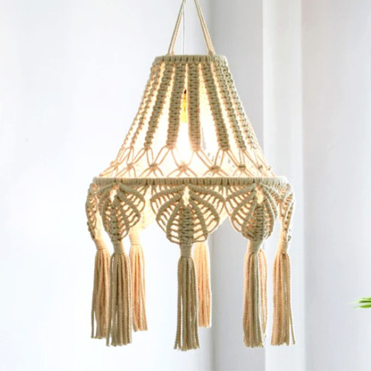 Modern Restaurant Creative Ceiling Handmade Light Cover Braided Bohemian Macrame Lamp Shade For Living Room