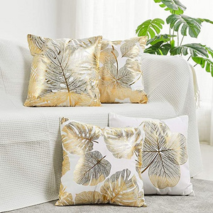 Decorative Throw Pillow Case Gold Stamping Leaves 18 X 18 Inches Cushion Cover For Couch Bedroom