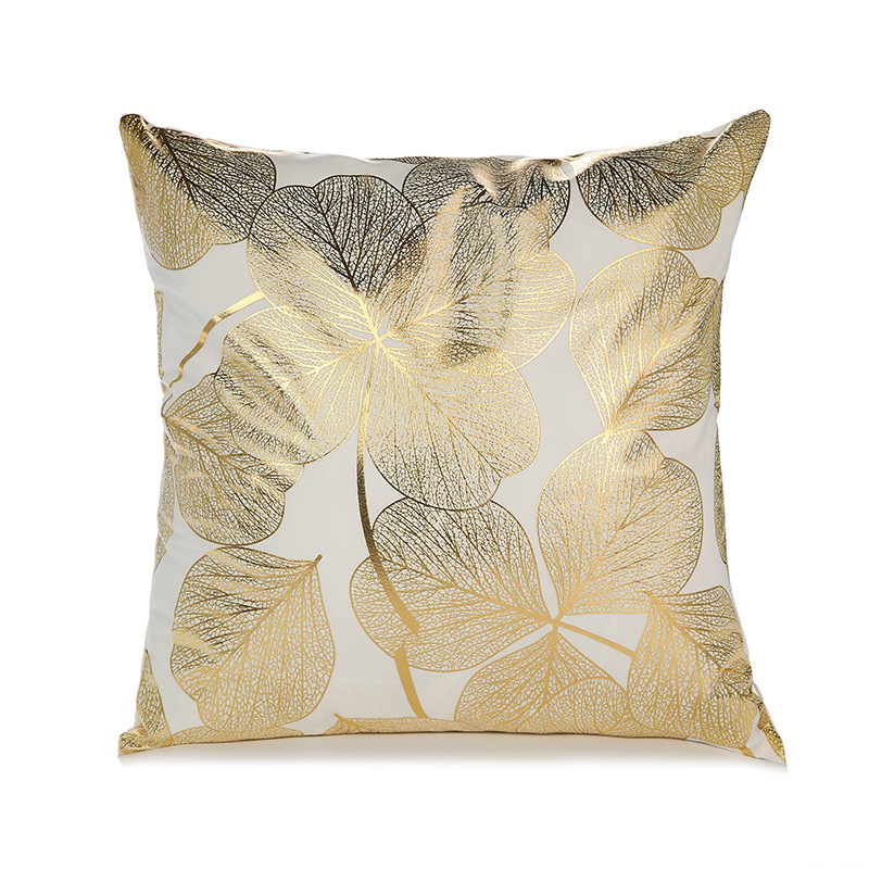 Decorative Throw Pillow Case Gold Stamping Leaves 18 X 18 Inches Cushion Cover For Couch Bedroom