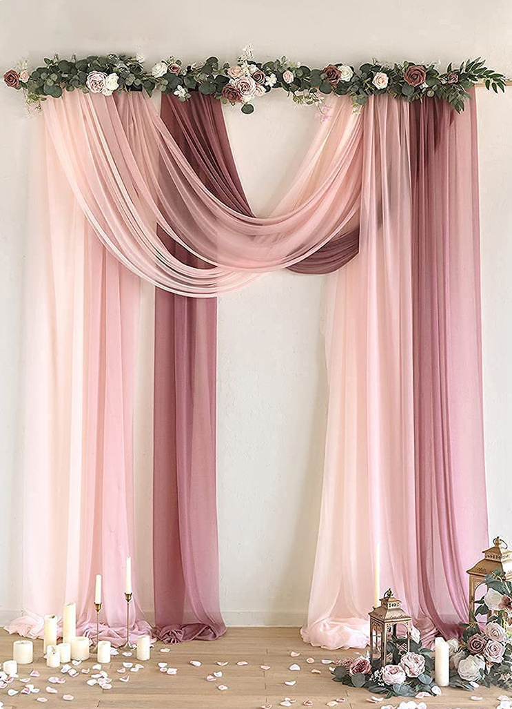 Hot Selling Wedding Stage Chiffon Curtain Backdrop Arch Drape Chiffon Fabric Swag Hanging Cloth Decorations