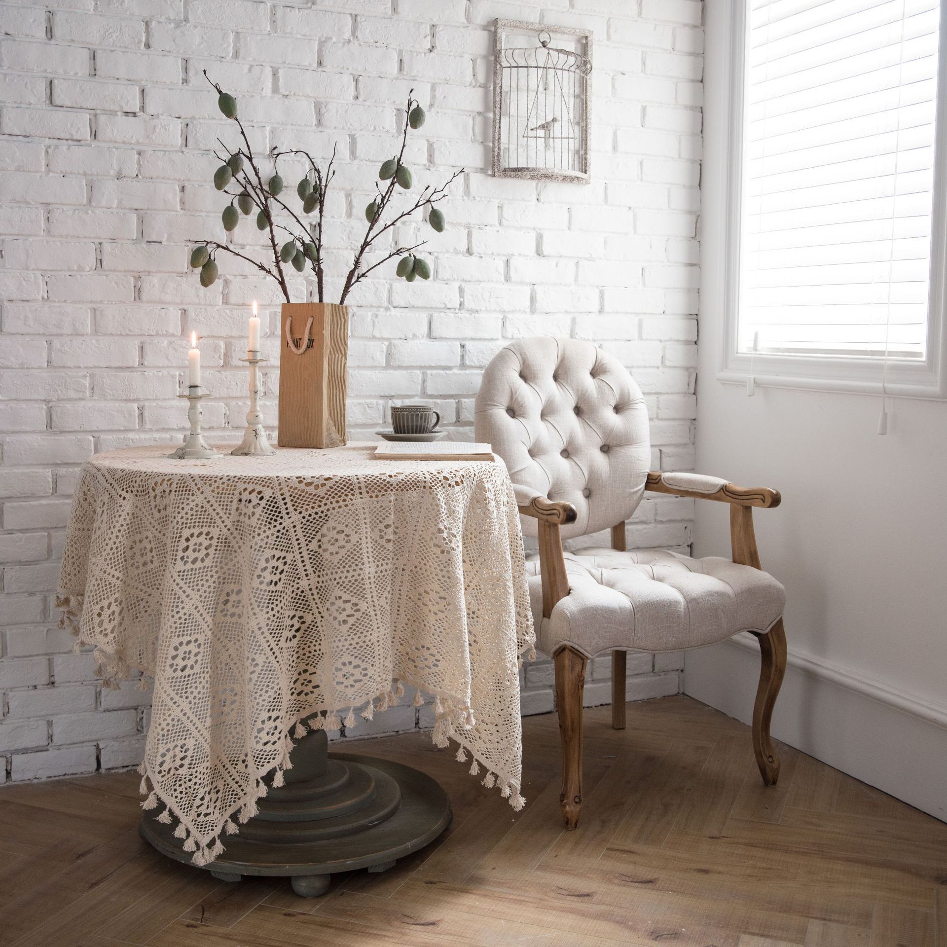 Handmade Decorative Round Macrame Lace Tablecloth Cover Cotton Thread Crochet Diamond Tablecloth