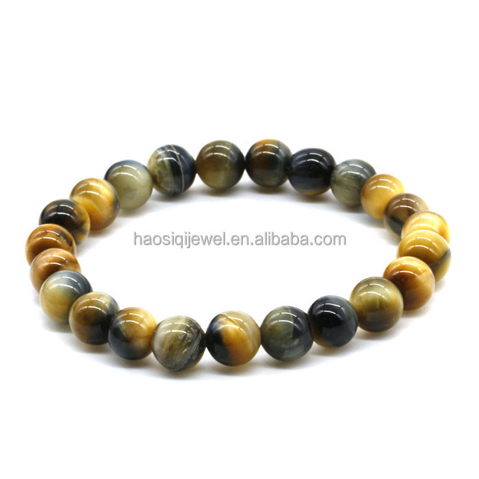 Wholesale healing gemstone beaded stretch bracelet 8mm multi colors brown green blue tiger eye natural stone bead bracelets