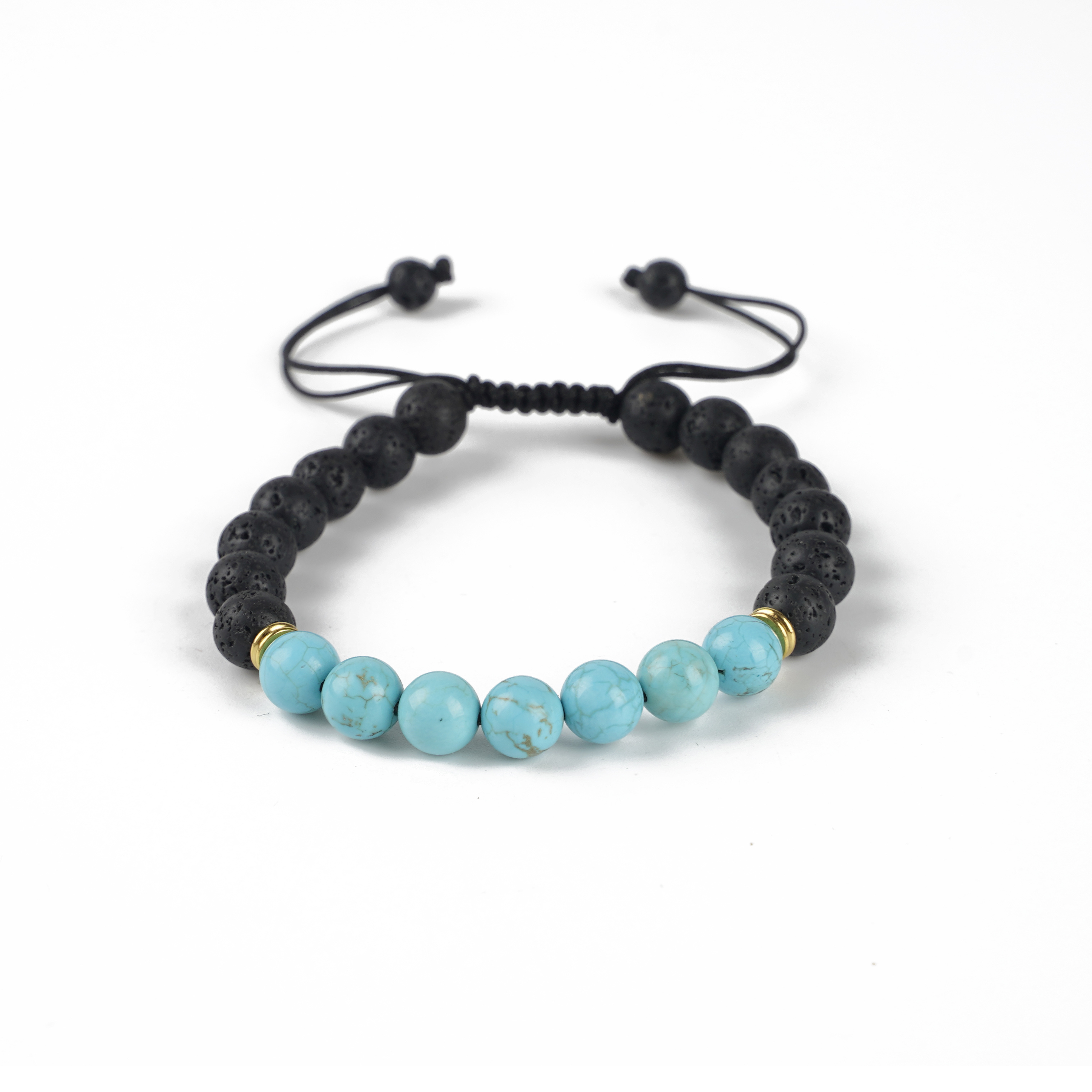 Wholesale Stone Bracelets Natural Stone Black Lava Mixed Green Turquoise Stone Beads Braided Bracelet