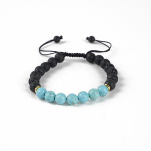 Wholesale Stone Bracelets Natural Stone Black Lava Mixed Green Turquoise Stone Beads Braided Bracelet