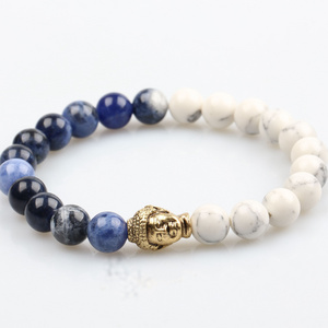 Wholesale Factory Price High Quality Natural Blue Sodalite Mixed Howlite Stone Beads with Buddha Charm Bracelet