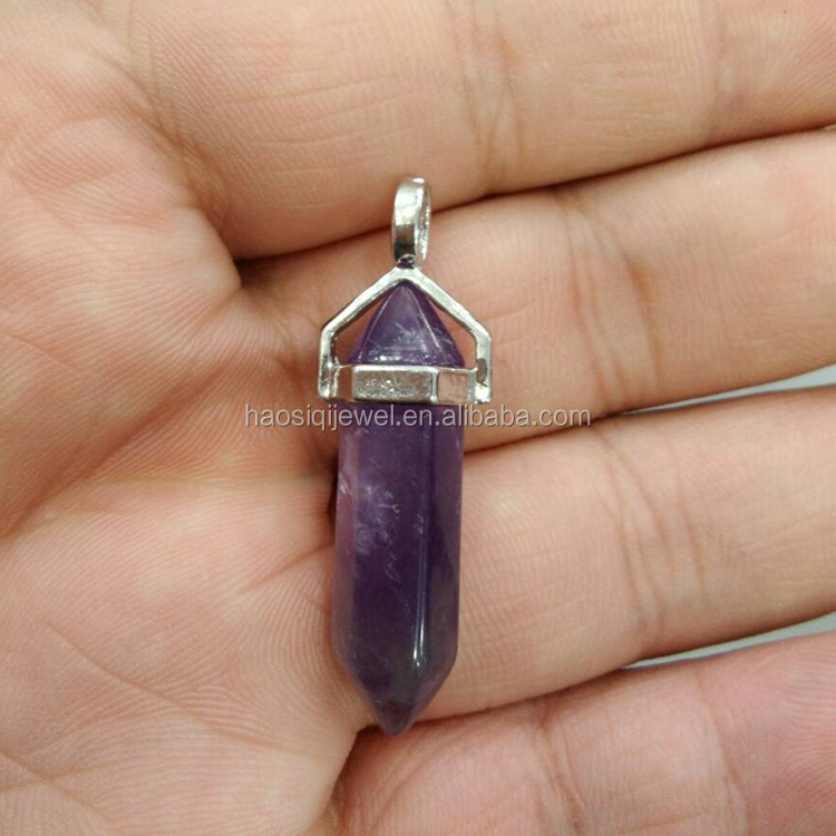 wholesale natural stone pendants charm 8x33mm natural quartz crystal point pendant gemstone for necklace