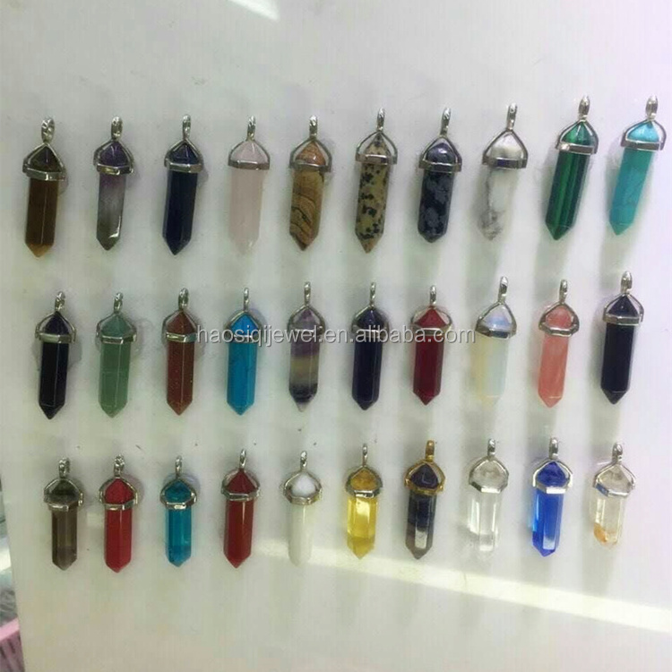 wholesale natural stone pendants charm 8x33mm natural quartz crystal point pendant gemstone for necklace