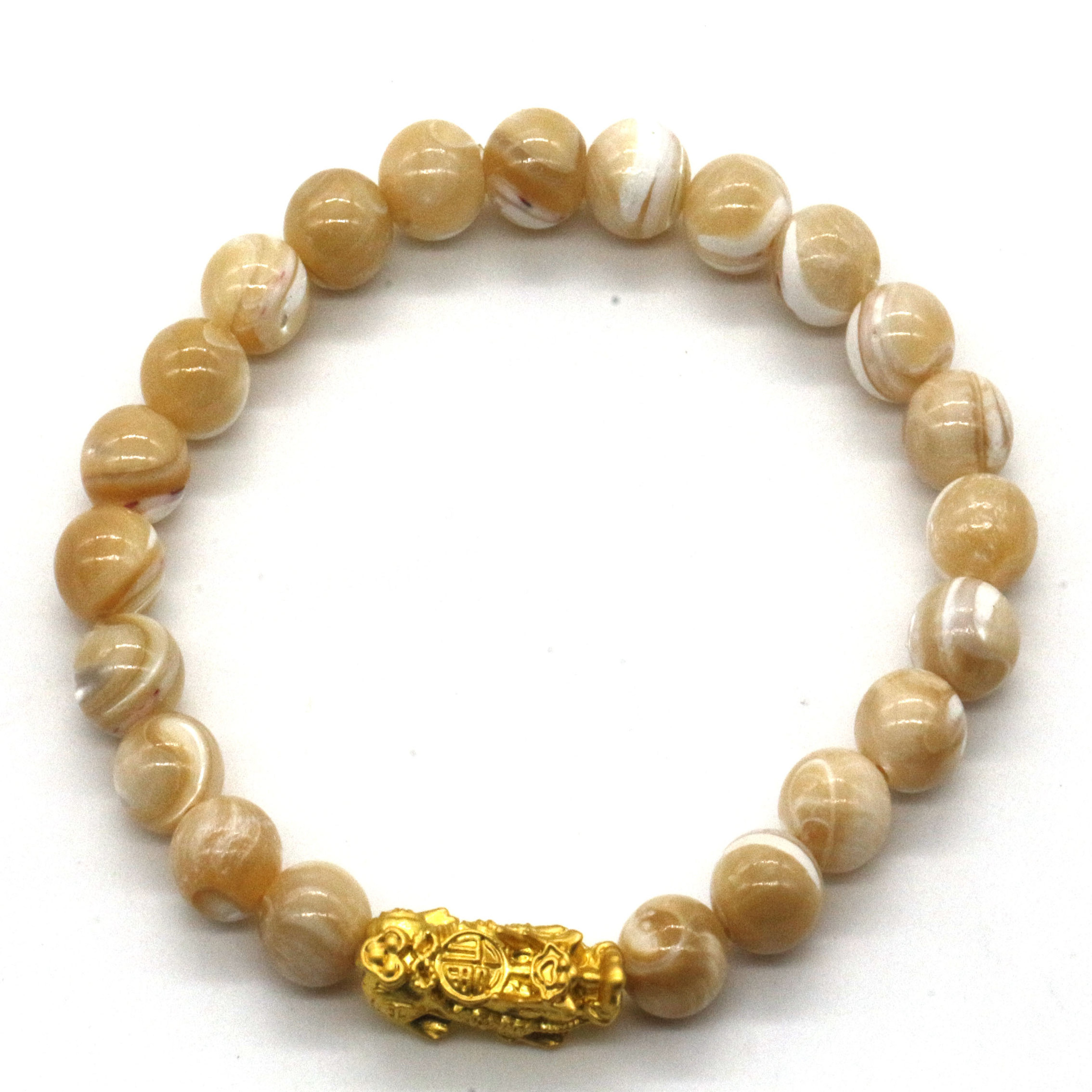 Lucky Plated Gold Fengshui Pixiu Sea Shell Mother Of Pearl Bracelet Wealth Natural Stone Beaded Bracelet for women men gifts