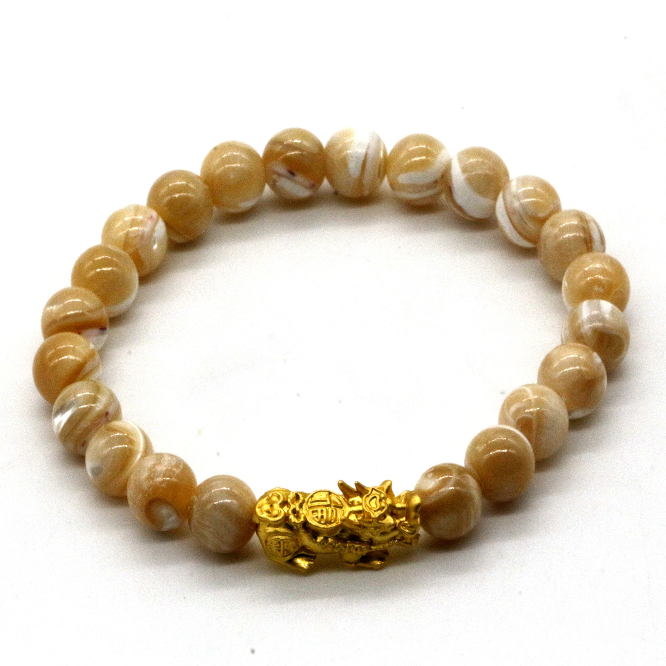 Lucky Plated Gold Fengshui Pixiu Sea Shell Mother Of Pearl Bracelet Wealth Natural Stone Beaded Bracelet for women men gifts