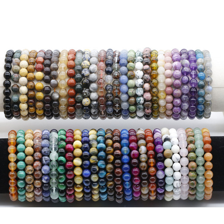 Wholesale healing gemstone beaded stretch bracelet 8mm multi colors brown green blue tiger eye natural stone bead bracelets