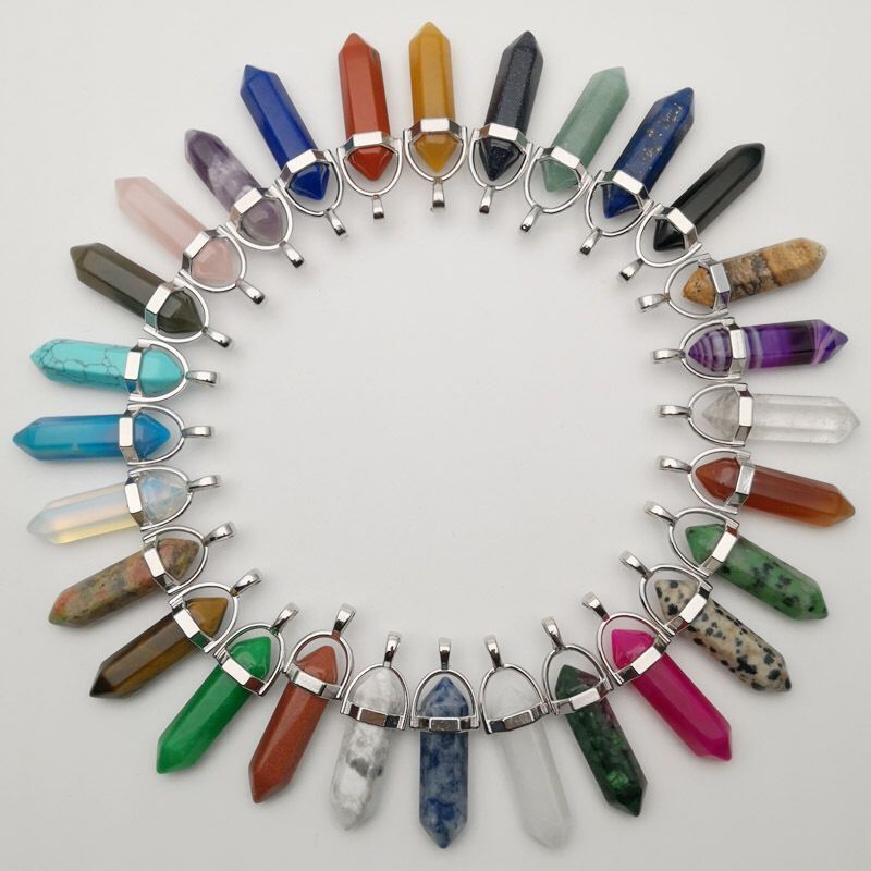 wholesale natural stone pendants charm 8x33mm natural quartz crystal point pendant gemstone for necklace