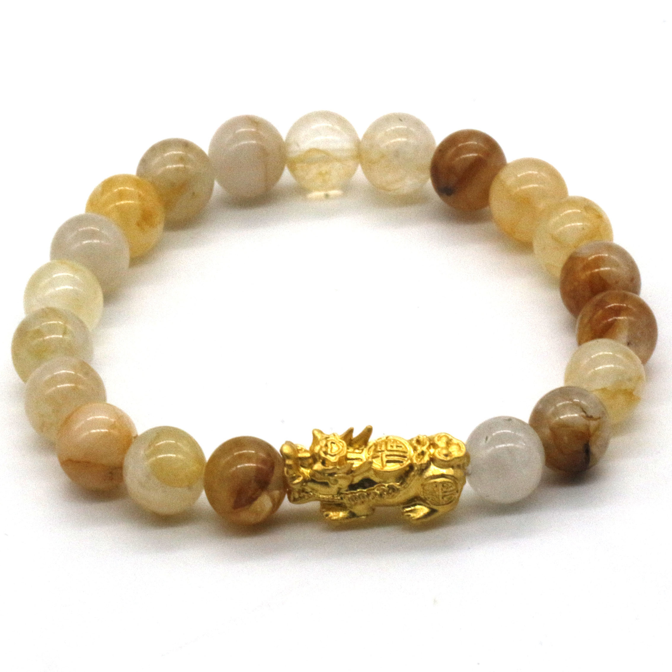 Lucky Plated Gold Fengshui Pixiu Sea Shell Mother Of Pearl Bracelet Wealth Natural Stone Beaded Bracelet for women men gifts