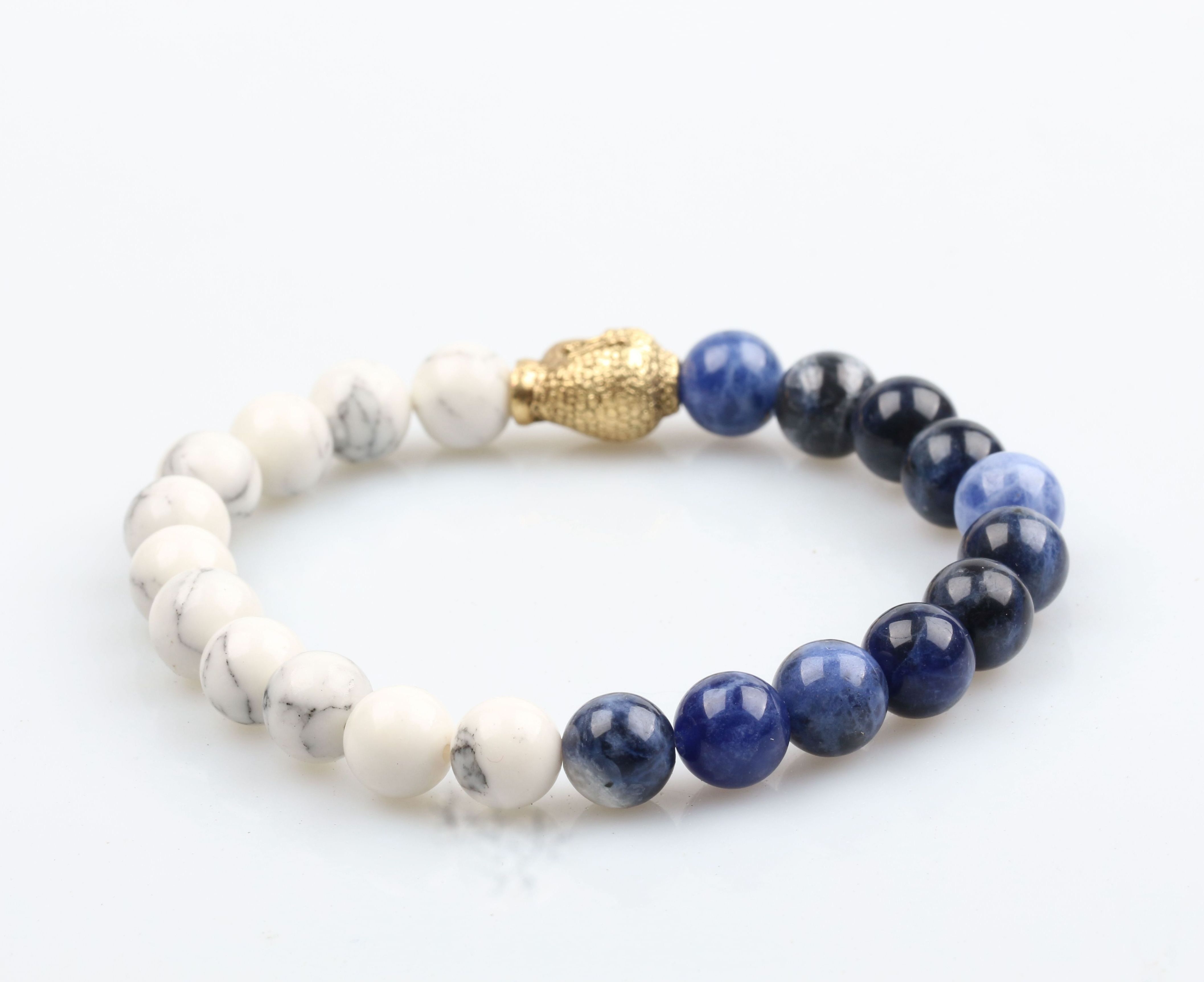 Wholesale Factory Price High Quality Natural Blue Sodalite Mixed Howlite Stone Beads with Buddha Charm Bracelet