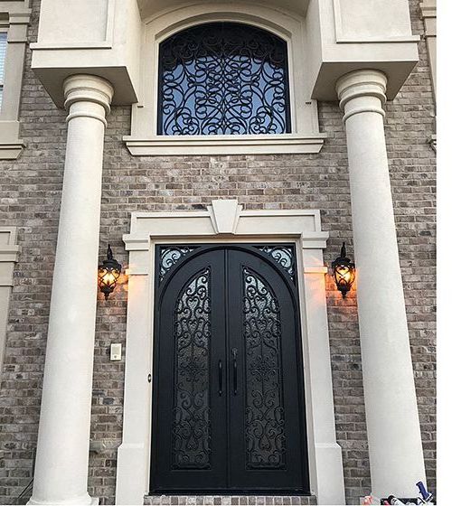 Arch Top Modern Security Wrought Iron Doors Double Exterior Glass Door