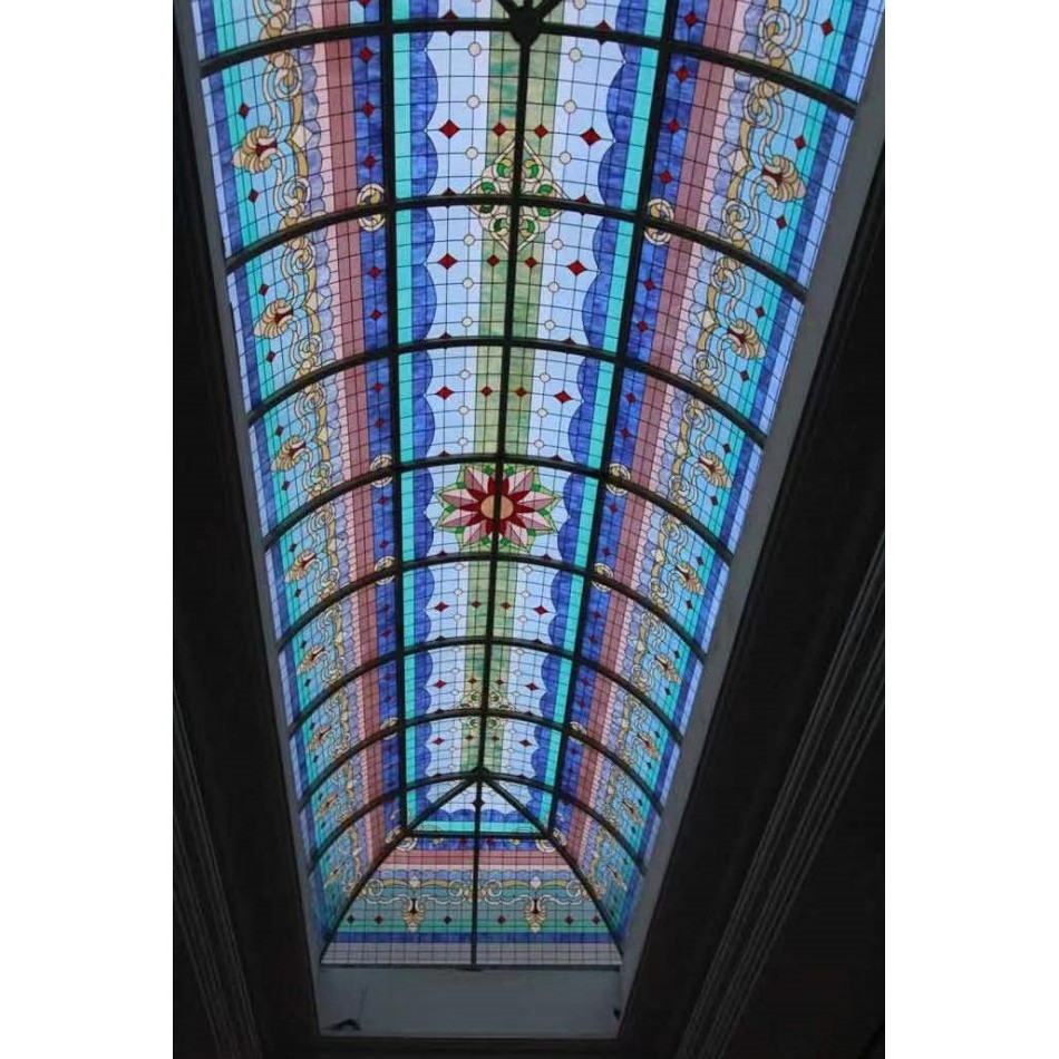 Handmade Art Decorative Stained Glass Ceiling Roof Skylight Led Ceiling Panel Artificial Skylight Stained Glass Skylight