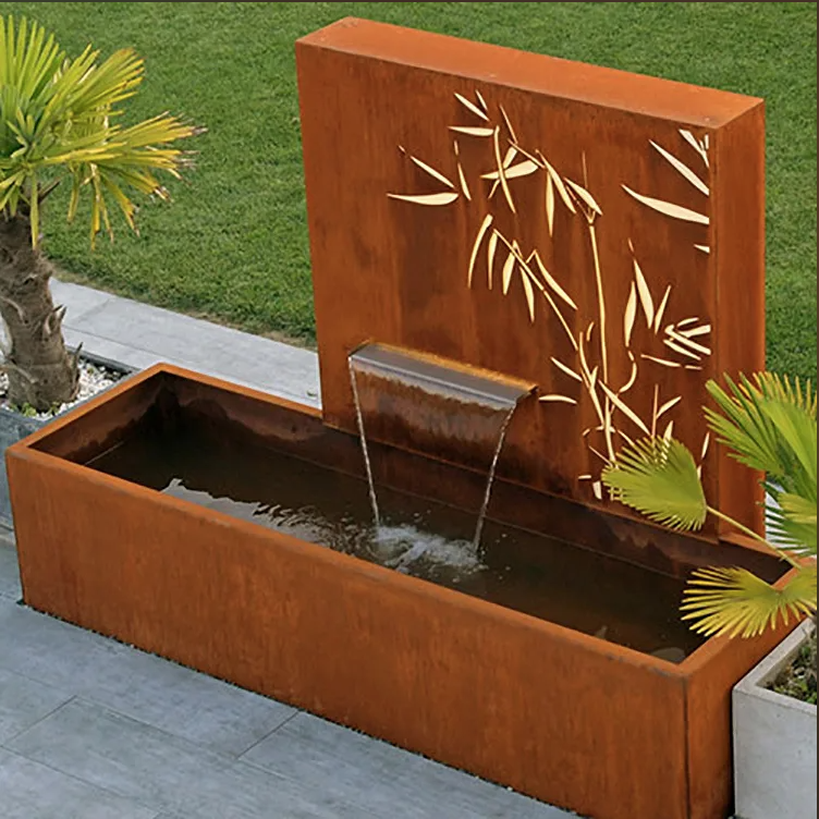 Modern Outdoor Rusted Metal Water Fountain Corten Steel Garden Water Feature