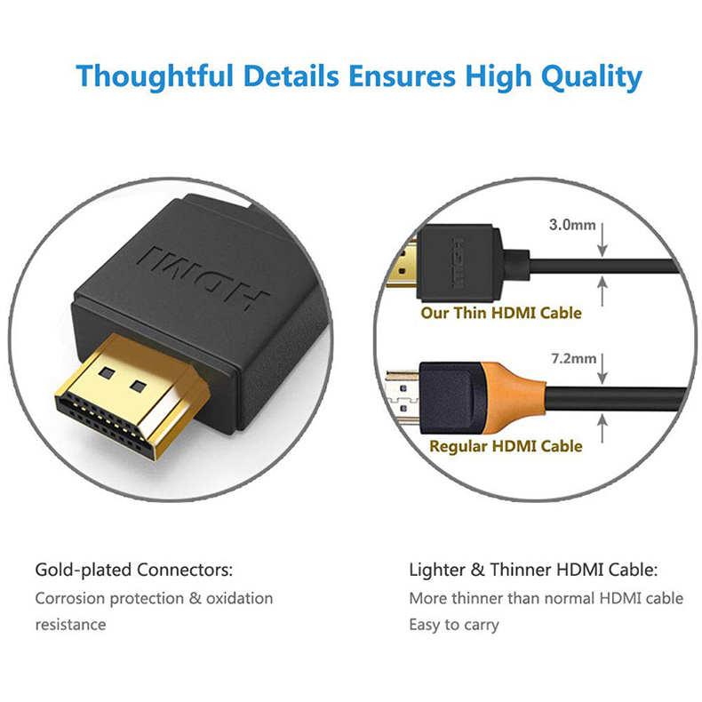 Free Sample  HDMI cable Male to Male Cable 4K 60Hz Ultra thin hdmi cable with Gold Plated OD 3.0mm