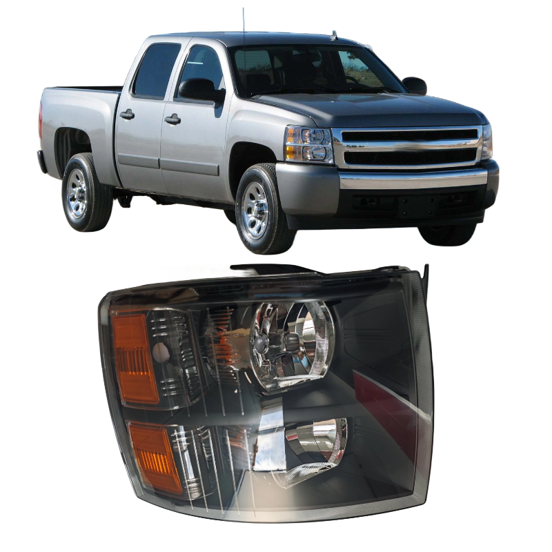 GM2502280 GM2503280 Headlight For 2007-2013 Chevy Chevrolet Silverado 1500 2500 3500 HD Chrome Trim Headlamp