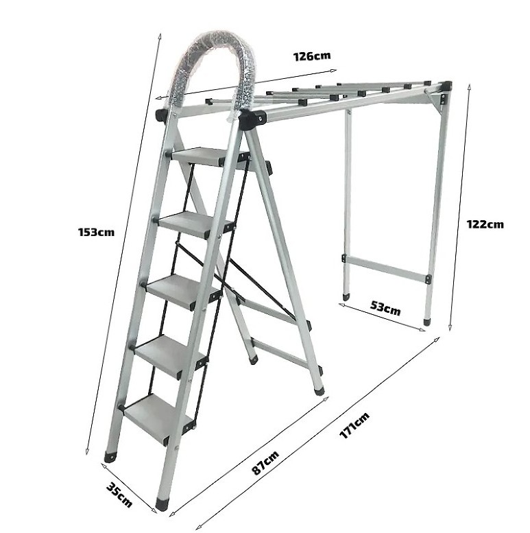 2 in 1 Aluminum 4 and 5 Step Clothes Drying Rack Ladder with EN 131