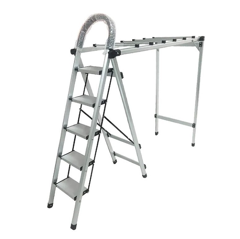 2 in 1 Aluminum 4 and 5 Step Clothes Drying Rack Ladder with EN 131