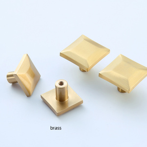 Square brass knob single simple brushed gold drawer door knob hardware furniture knob