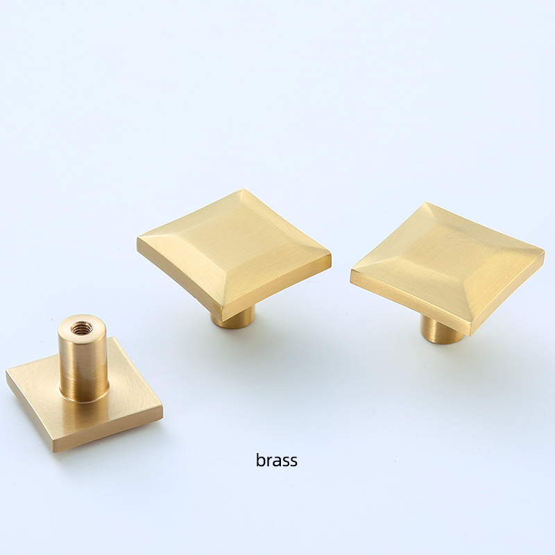 Square brass knob single simple brushed gold drawer door knob hardware furniture knob