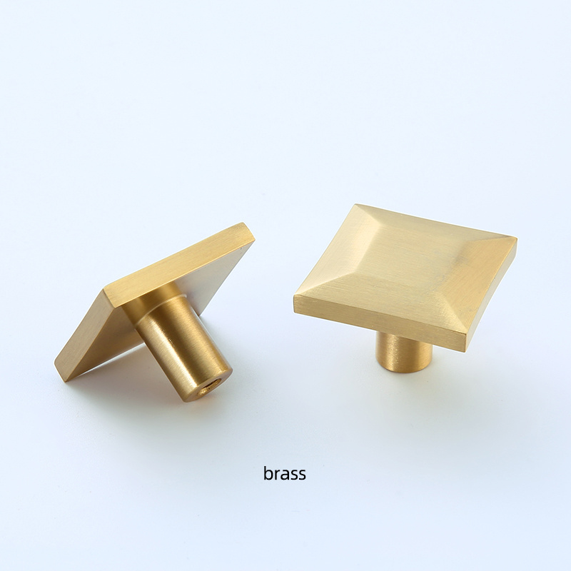 Square brass knob single simple brushed gold drawer door knob hardware furniture knob