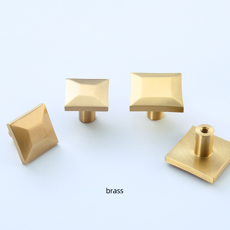 Square brass knob single simple brushed gold drawer door knob hardware furniture knob