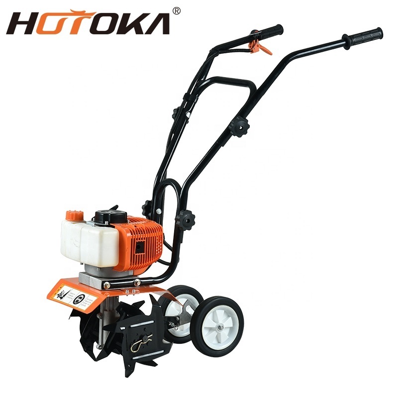 HOTOKA 52cc gasoline power tiller crawler mini garden cultivator agriculture machine walking tractor rotary tiller for sale