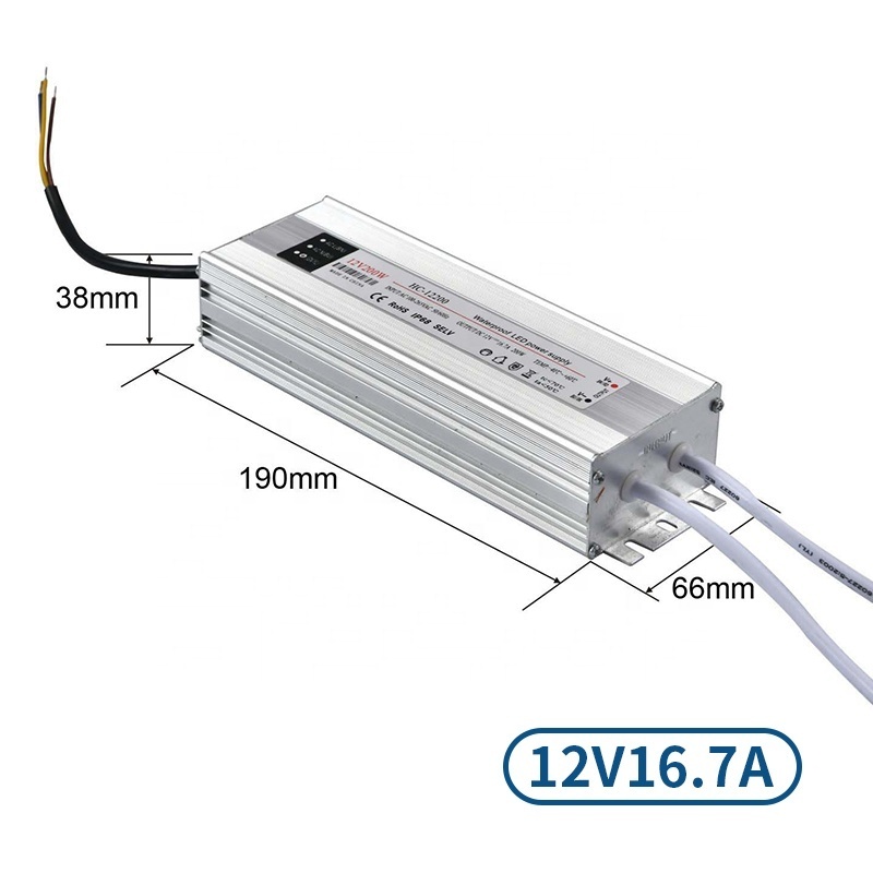 200w 12v 16.6Amp LED Driver Switching Power Supply IP67 IP68 Waterproof 12v 24v Dali Dimmable LED Driver