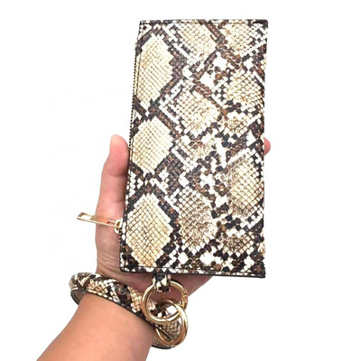 Wholesale Popular Snake Skin Women Leather Wallet Bracelet Purse Clutch Wallet with Bangle Keychain