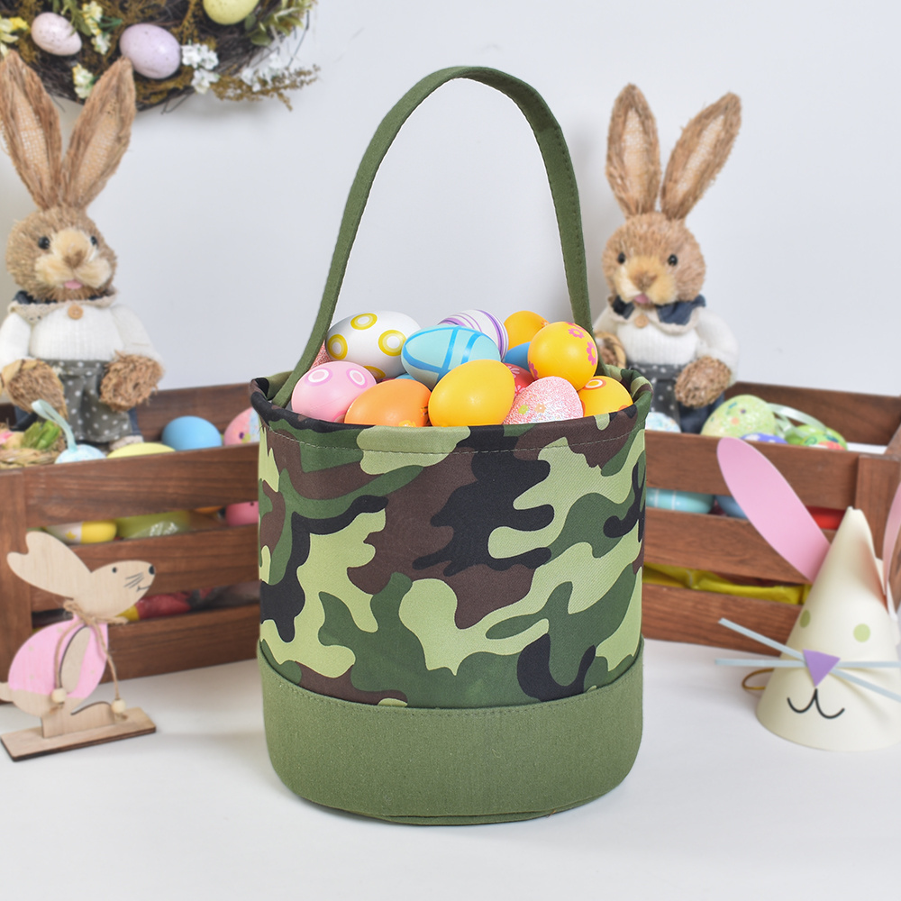 2024 New Arrival Cow Print Leopard Canvas Easter Basket for Kids Candy Happy Easter Egg Hunt Basket