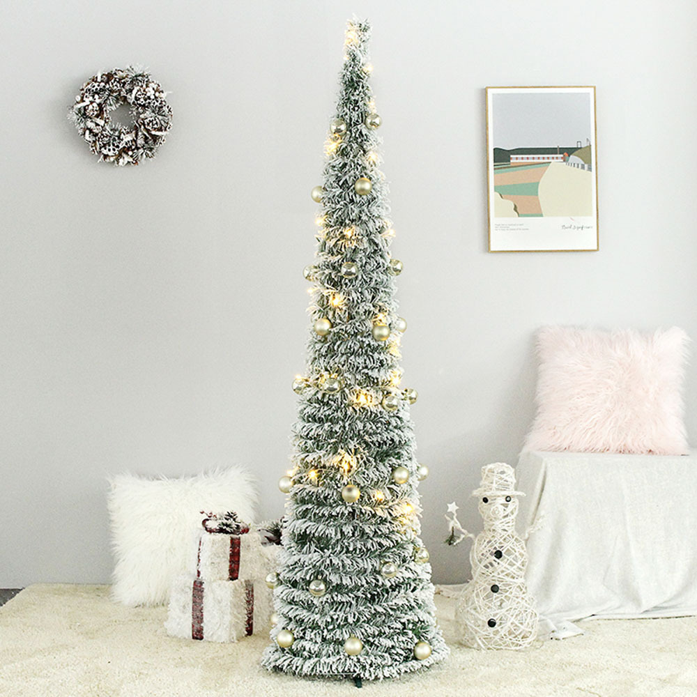 Popular 6 Ft Pop Up Pre Lit Snow Flocked Christmas Tree with Warm LED Light