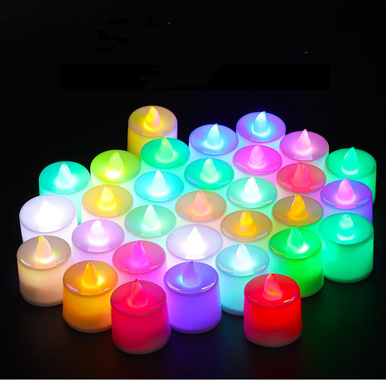 Battery Operated White Colorful Tealight Yellow Flicker Floating Flameless LED Round Heart Valentine's Small Electric Candles