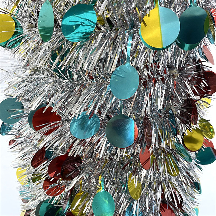 5FT Indoor Colorful Foldable Stocking Easy Assembly Spiral Tinsel Christmas Tree with Stand for Xmas Decoration