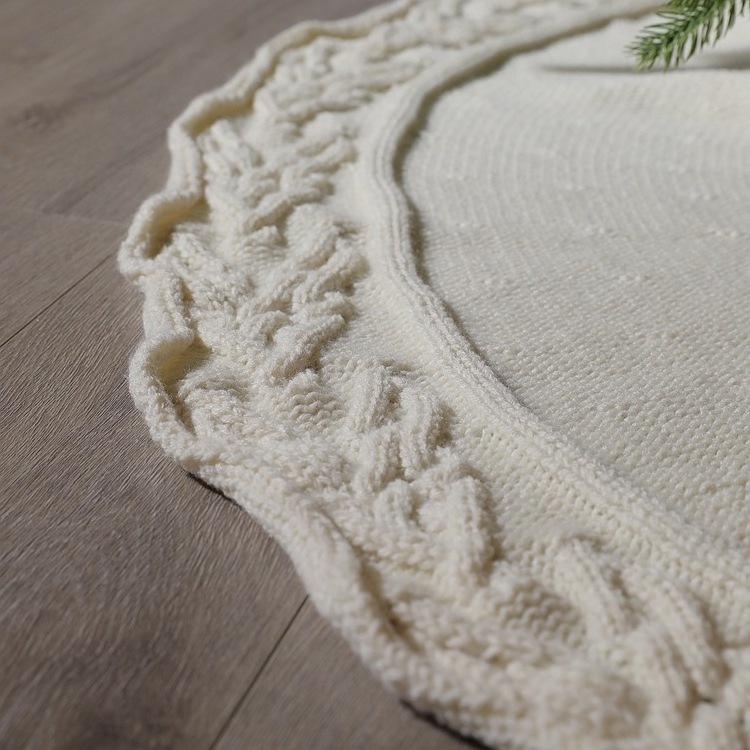 48 Inches Knitted Christmas Tree Skirt Cream White Tree Skirt Braided Cable Knit Thick Rustic Christmas Tree Decor