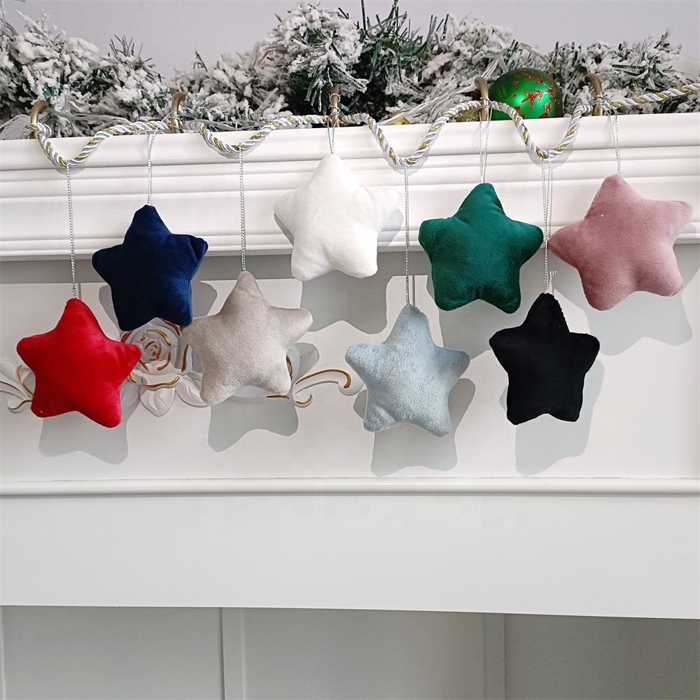 Wholesale Custom Christmas Pendant Stars Christmas Tree Decoration Velvet Stars Blank Monogram Tree Hanging Star