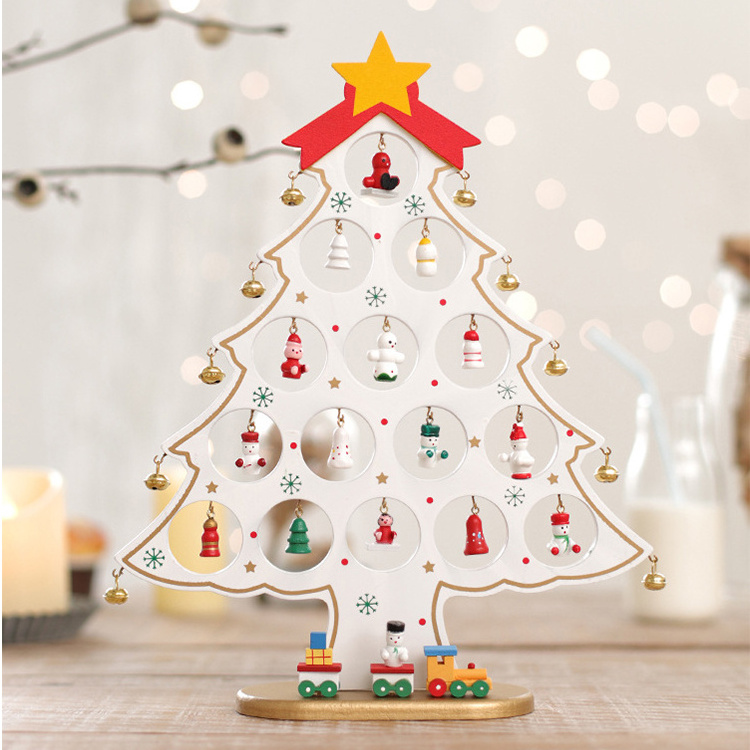 DIY Christmas Decorations Small Christmas Tree Wooden Ornaments Christmas Tree Desktop Crafts For Festival Kids Gifts